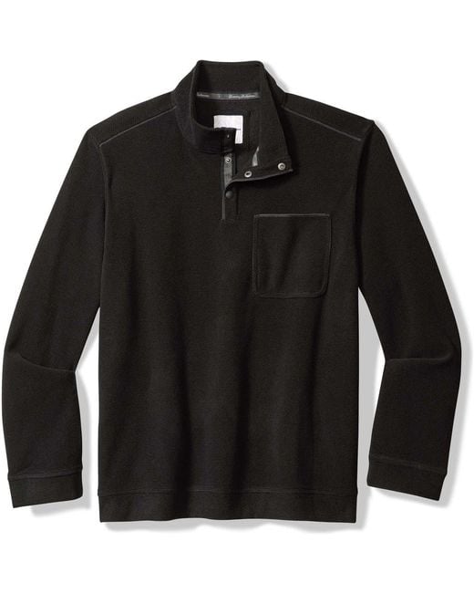 Tommy Bahama Black Sea Brook Textured Fleece Quarter Snap Pullover for men