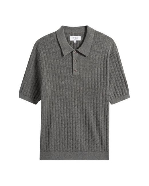 Wax London Gray Naples Diamond Ribbed Cotton & Cashmere Polo Sweater for men