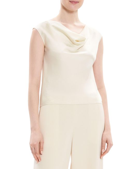 Theory White Crushed Cowl Neck Blouse