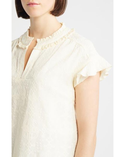 Wit & Wisdom White Embroidered Split Neck Top