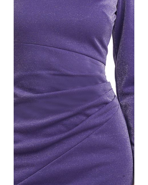 JS Collections Purple Maddie Metallic One-shoulder Single Long Sleeve Cocktail Midi Dress