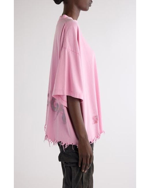 Balenciaga Pink Nail Polish Distressed Crop Logo Graphic T-Shirt