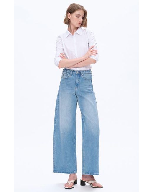 Bayeas Blue Daisy High Waist Wide Leg Jeans