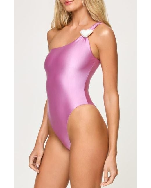LSPACE Purple Luminescent One-Shoulder One-Piece Swimsuit