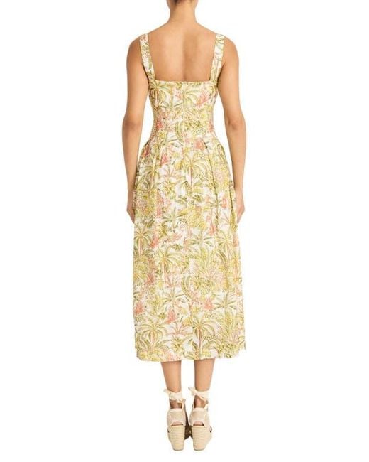 Maggy London Yellow Palm Print Empire Waist Fit & Flare Midi Dress