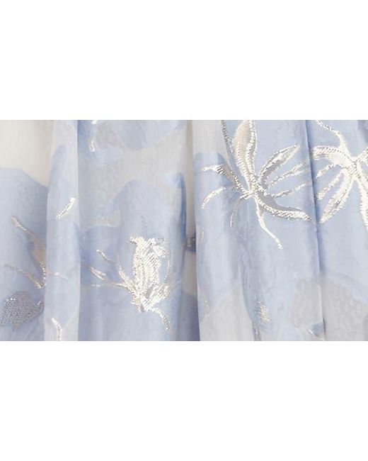 Kay Unger White Vivian Metallic Floral Print Sleeveless High/low Gown