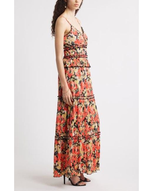 Chelsea28 Red Ruffle Plissé Maxi Sundress
