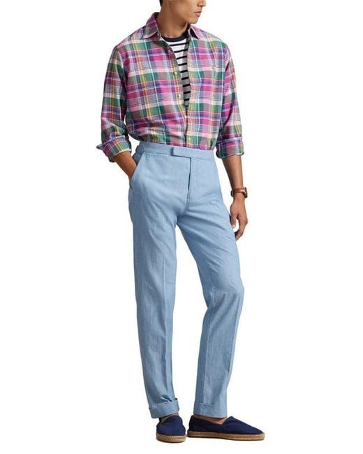 Polo Ralph Lauren Blue Classic Fit Plaid Cotton Button-Down Oxford Shirt for men