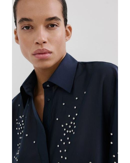 Mango Blue Rhinestone Button-Up Shirt
