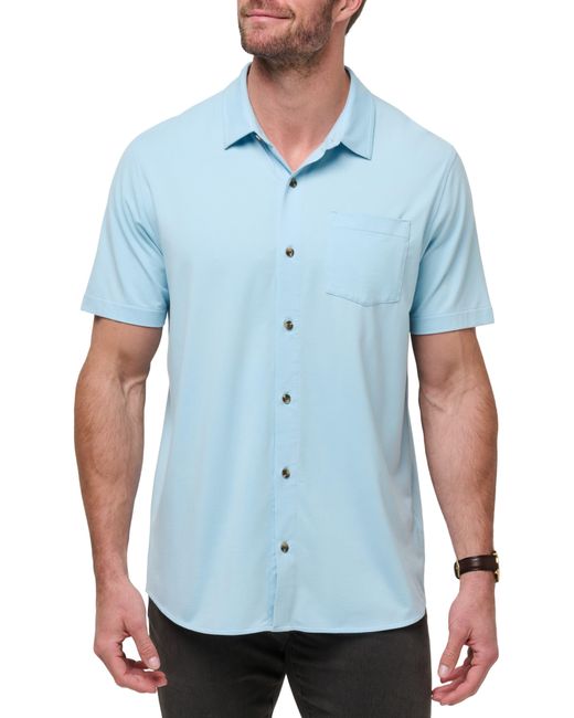Travis Mathew Blue Sands Of Time Short Sleeve Stretch Button-up Shirt for men