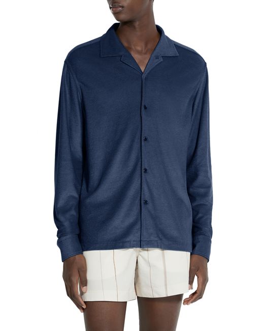 Zegna Blue Sponge Cotton & Silk Knit Button-up Shirt for men