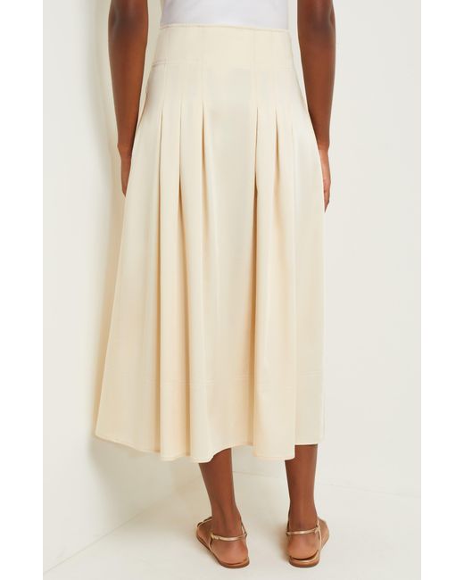 Misook Natural Pleated Button Front Midi A-line Skirt