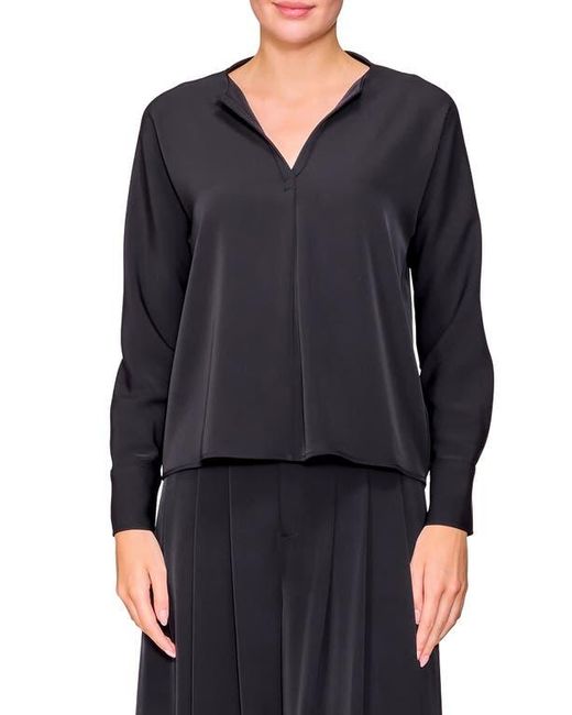 MELLODAY Black Crepe Split Front Top