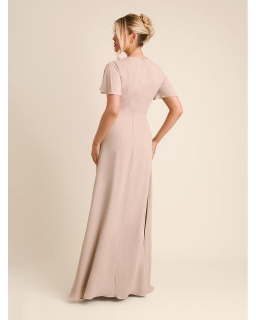 knot bridesmaid dresses Fairytale A-Line Strapless Jacquard Satin Long Prom Dresses With Knot, Blue main image 1