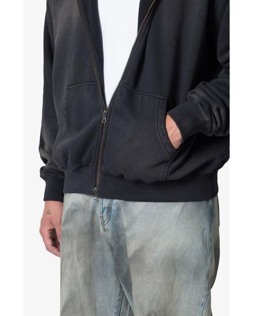 MNML Black Basic Faded Cotton Zip-Up Hoodie for men