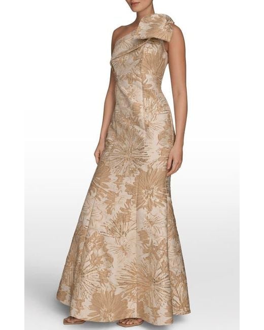Donna Karan Natural Metallic One-Shoulder Jacquard Mermaid Gown