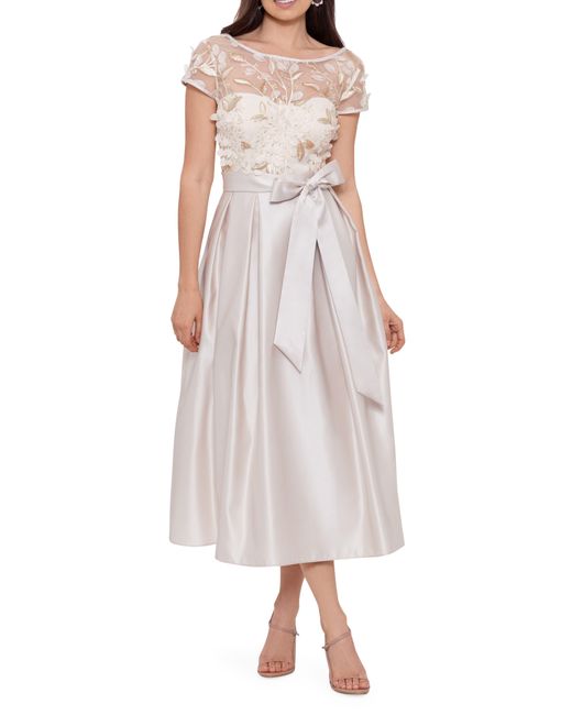 Xscape Embroidered Satin Midi Cocktail Dress Lyst