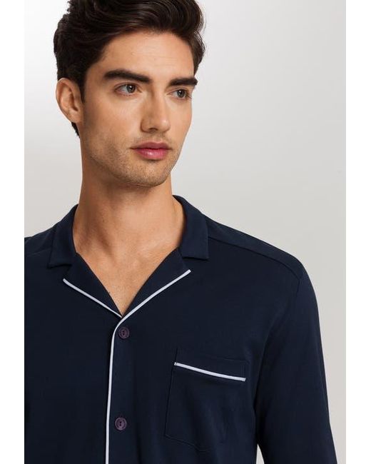 Hanro Blue Night And Day Button Front Cotton Pajama Set for men