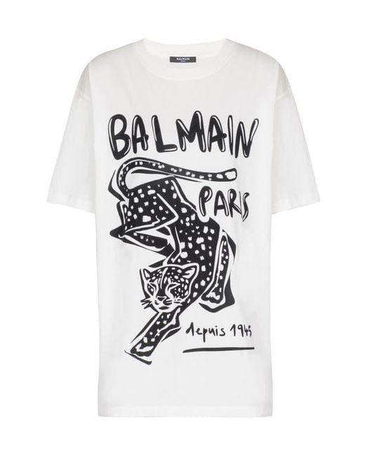 Balmain White Short-Sleeved T-Shirt With Leopard Print