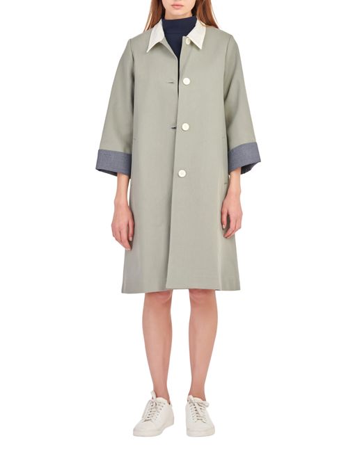 English Factory Green Plaid Cuff Detail Cotton Blend Trench Coat