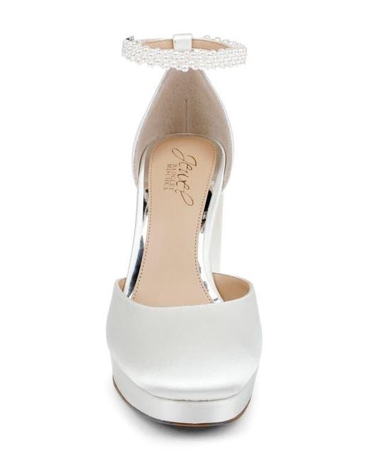 Badgley Mischka White Embellished Ankle Strap Platform Pump