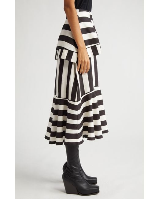 Farm Rio Black Mixed Stripe A-line Midi Skirt