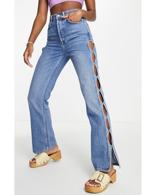 TOPSHOP Kort High Waist Keyhole Straight Leg Jeans in Blue | Lyst