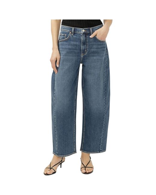 Silver Jeans Co. Women's Blue Horseshoe High Waist Ankle Barrel Jeans