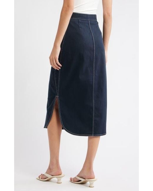 Love The Label Blue Apolline Button Front Midi Denim Skirt
