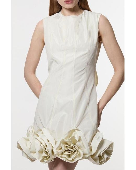 Karen Millen White Taffeta Rosette Woven Mini Dress