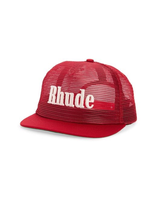 Rhude Red Logo Mesh Snapback Ball Cap for men