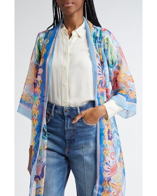 Etro Blue Paisley Silk Cape Scarf