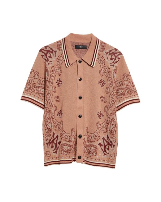 Amiri Pink Bandana Jacquard Short Sleeve Polo Cardigan for men