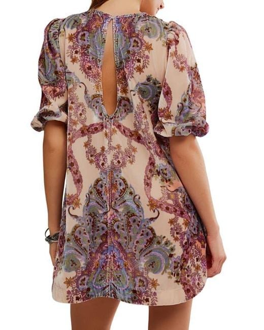Free People Multicolor Maye Print Puff Sleeve Velvet Tunic Top