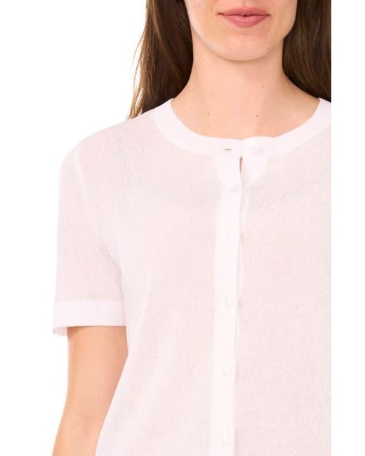 Halogen® Blue Short Sleeve Button-Up Sweater