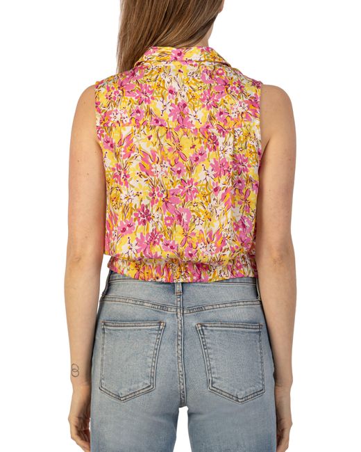 Kut From The Kloth Blue Renata Floral Front Twist Sleeveless Button-up Top