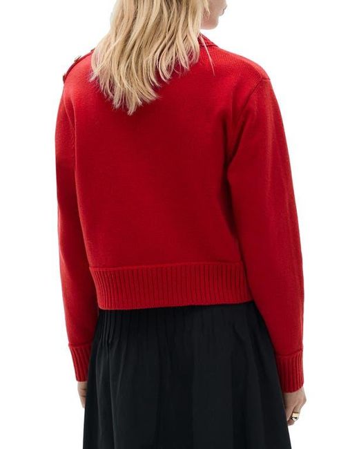 Mango Red Button Shoulder Mock Neck Sweater