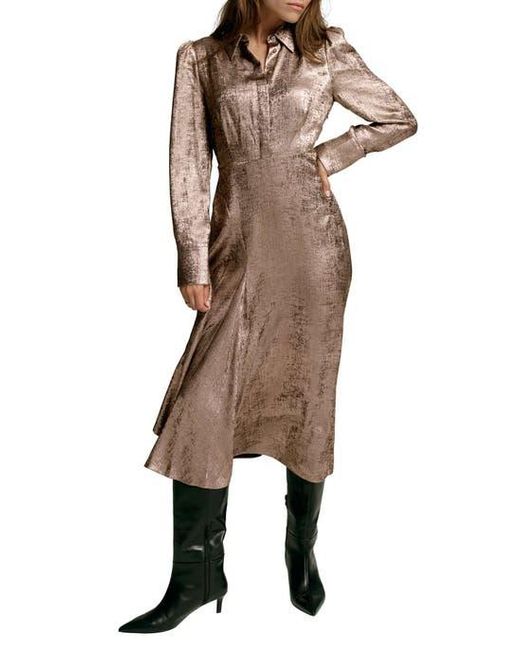 Mint Velvet Brown Metallic Midi Shirt Dress