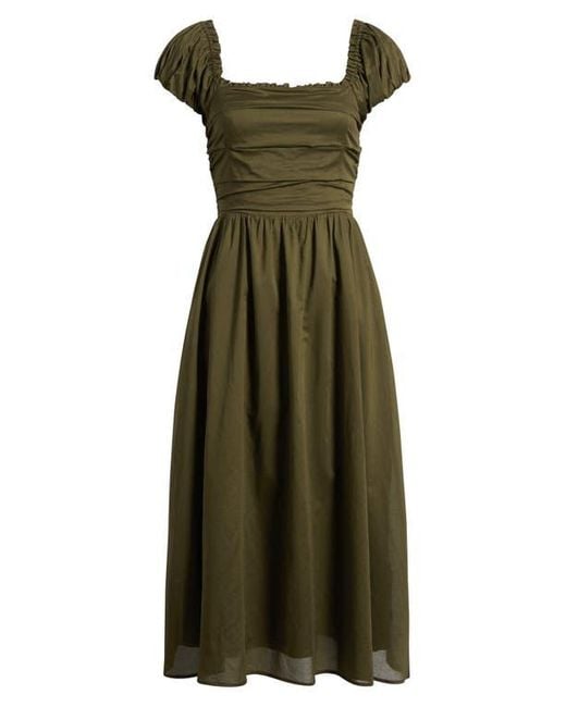 Charles Henry Green Gathered Bodice Cotton Midi Dress