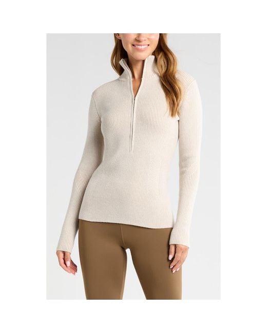 Zella Women's Natural Après Ski Half Zip Rib Sweater