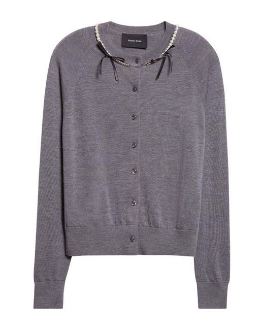 Simone Rocha Gray Classic Long Sleeve Merino Wool & Silk Cardigan With Faux Pearl Detail