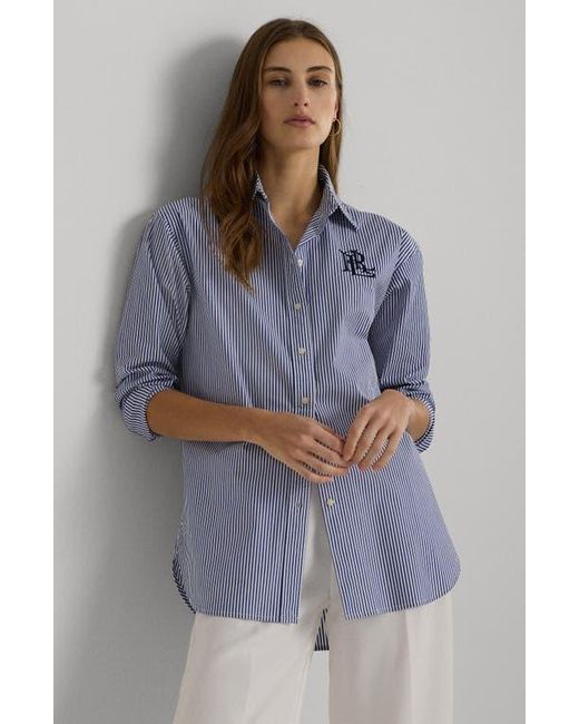 Ralph Lauren Blue Relaxed Fit Striped Stretch Cotton Shirt