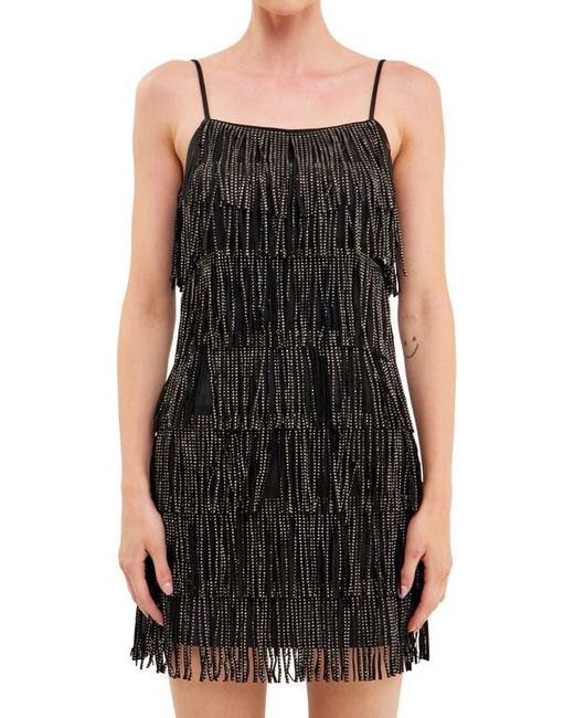 Endless Rose Black Beaded Fringe Minidress