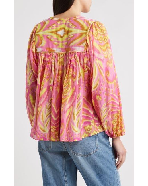 Farm Rio Red Pineapple Tapestry Tie Neck Top