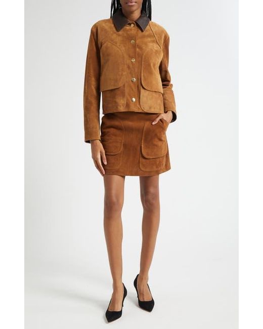 Veronica Beard Brown Walters Crop Suede Barn Jacket