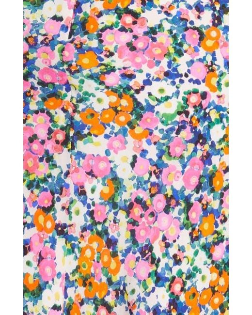 Saloni Red Bianca Puff Sleeve Silk Midi Dress