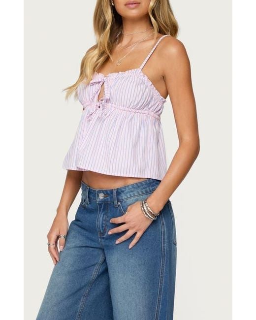 Edikted Blue Avenley Stripe Tie Front Babydoll Camisole