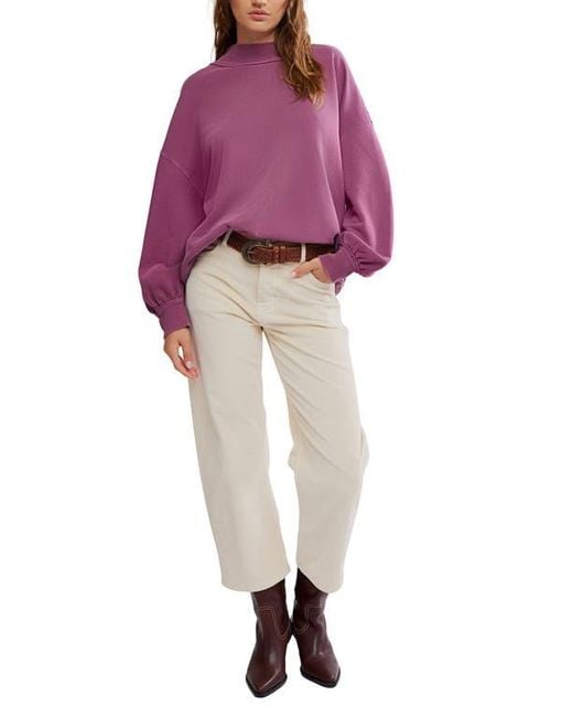 Free People Purple Palm Springs Mock Neck Cotton Fleece Sweatshirt