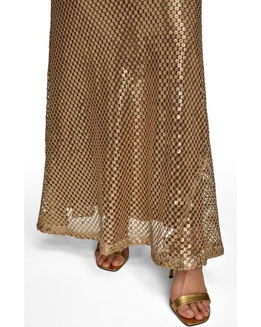 Donna Karan Brown Sleeveless Sequin Gown