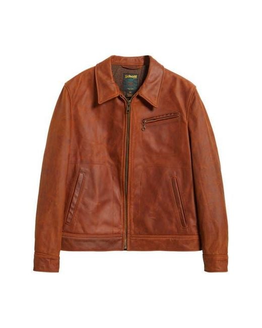 Schott Nyc Brown Lightweight Vintage Oil Tanned Unlined Cowhide Leather Trucker Jacket for men